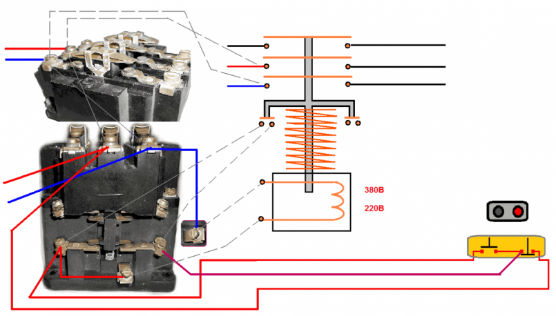 Схема подключения двигателя через магнитный пускатель