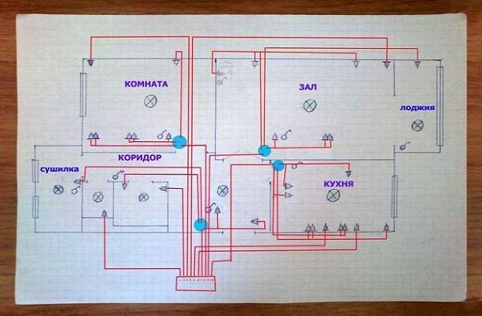 Типовая схема электропроводки в 2-х комнатной квартире