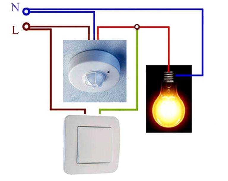 Схема подключения датчика движения для освещения с выключателем: как к лампочке подсоединить датчик, как это работает у инфракрасного или лазерного датчика