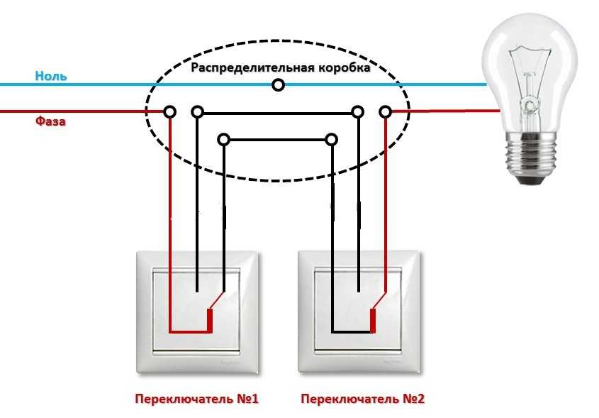 Схема подключения проходного одноклавишного выключателя + фото