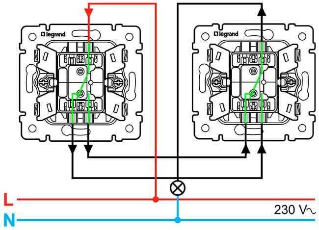 Подключение проходного выключателя - 2 ошибки и недостатки. схема подключения с двух и 3-х мест.