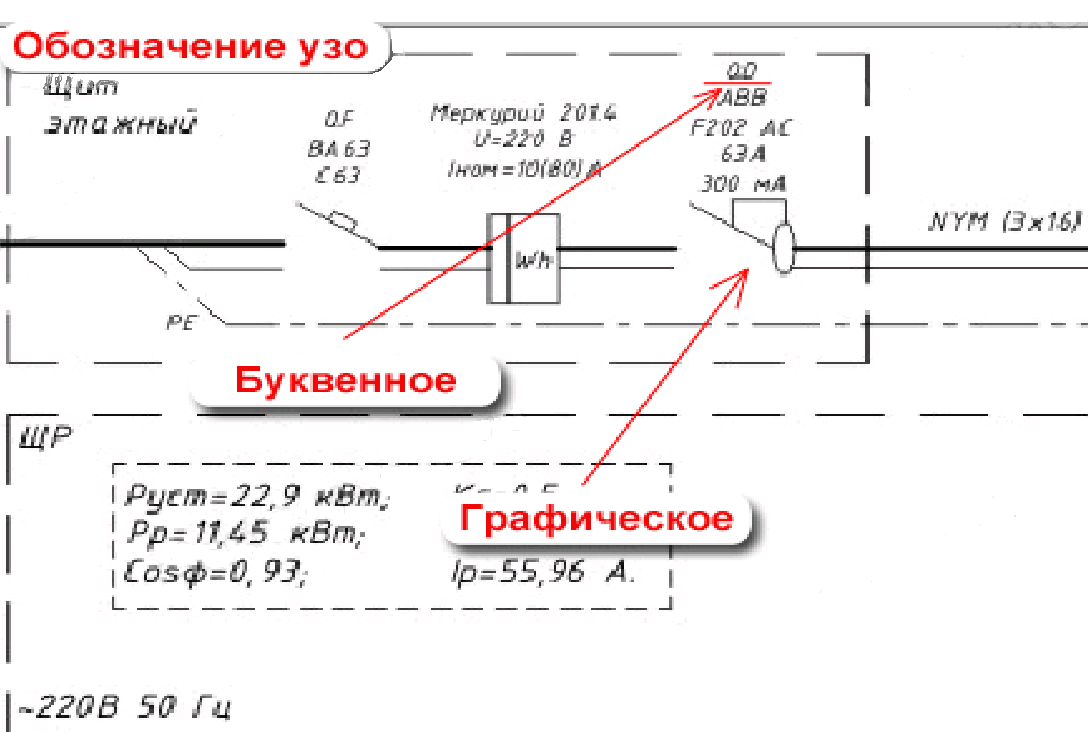 Диф автомат обозначение на схеме