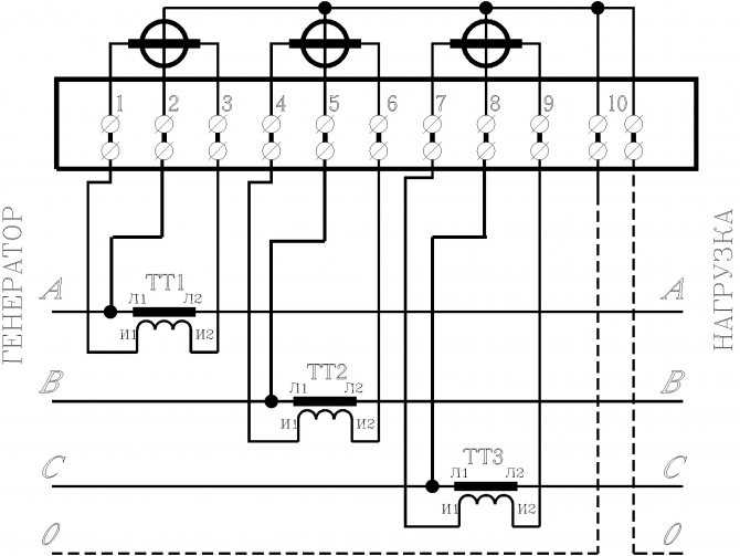 Схема подключения счетчика через трансформаторы тока - tokzamer.ru