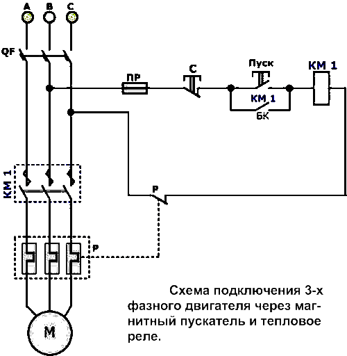 Схема подключения магнитного пускателя с тепловым реле - всё о электрике