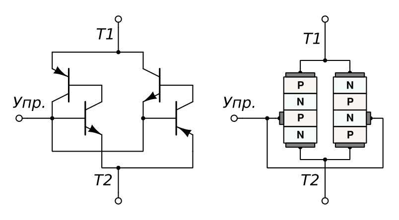 Схема управления двумя тиристорами одновременно