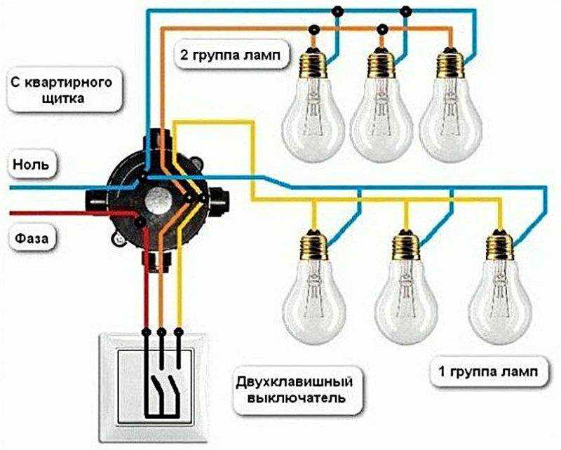 Как подключить люстру к двухклавишному выключателю – схемы и инструкция