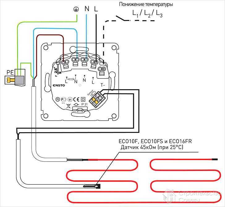 Схема подключения нагревательного кабеля для обогрева труб