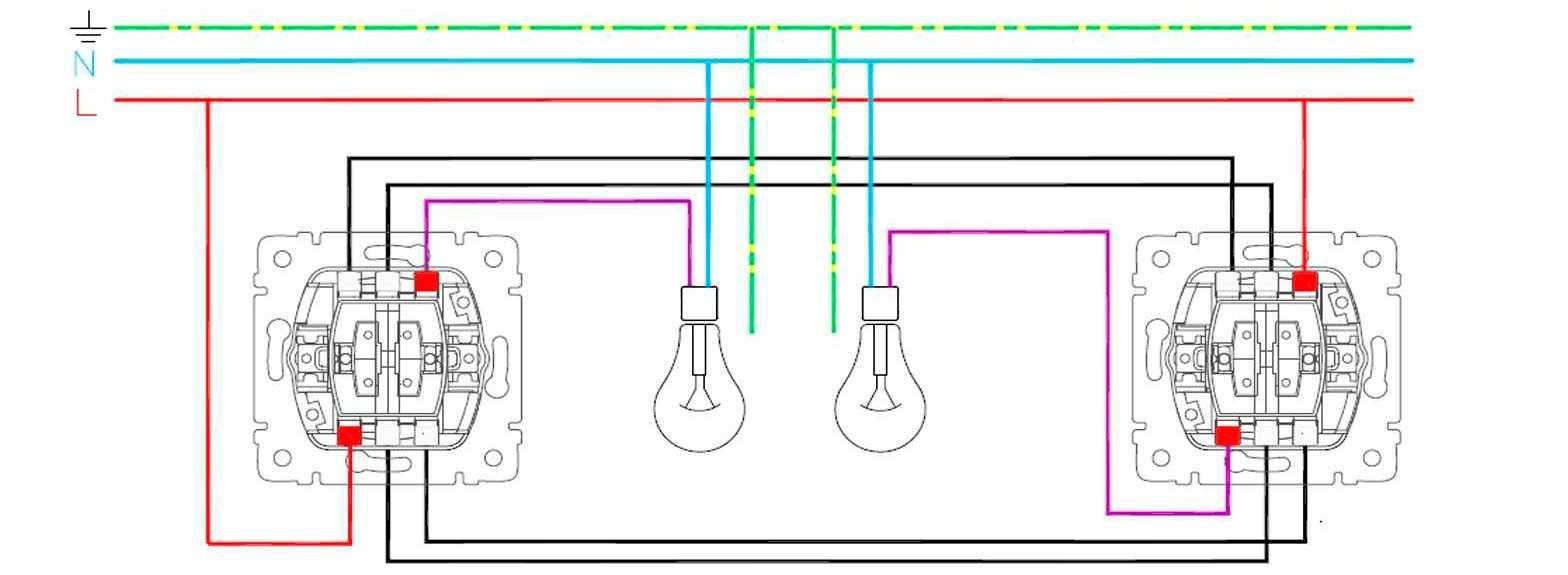 Схемы подключения двухклавишного выключателя
