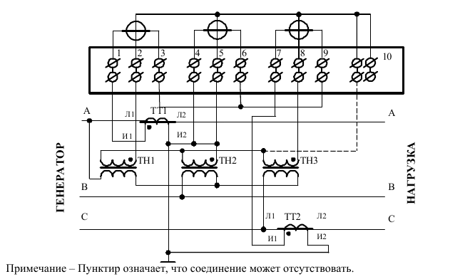 Схема подключения трехфазного счетчика через