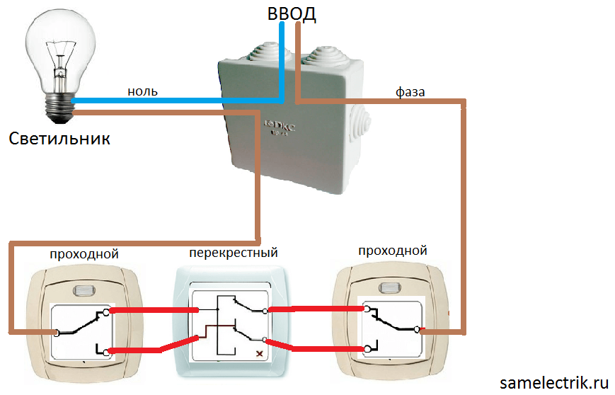 Схема подключения проходного выключателя: инструкция
