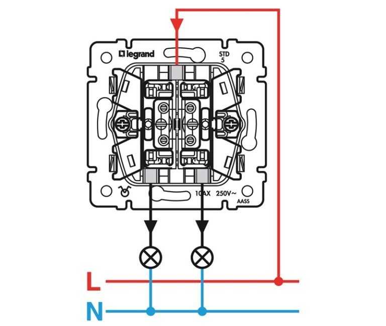 Монтаж и схемы подключения двухклавишного выключателя