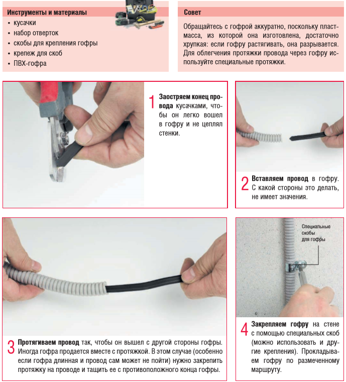 Прокладка кабеля в гофре: как протянуть кабель через гофру