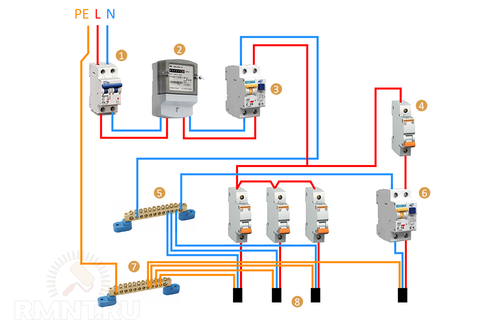Схема подключения дифференциального автомата