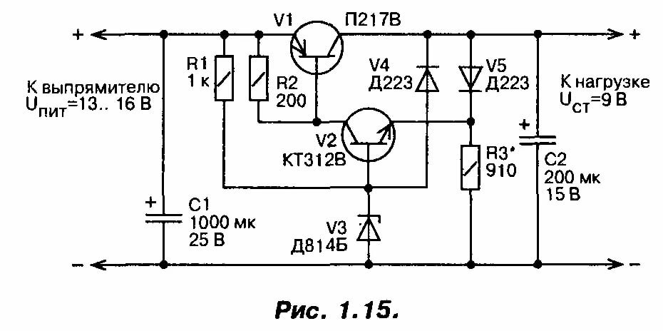 Стабилизатор напряжения на транзисторе схема