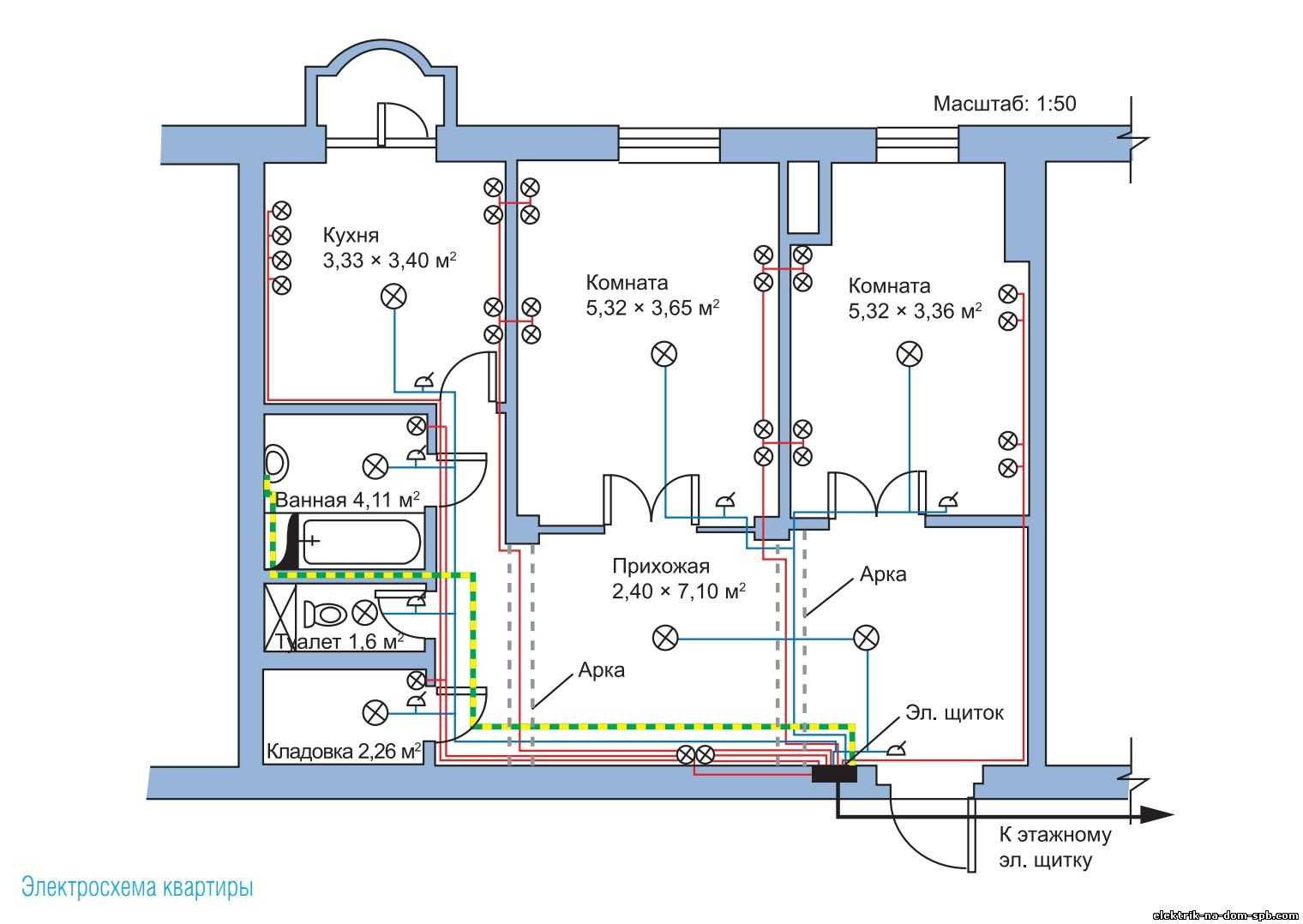 Схема проводки трехкомнатной квартиры в случае замены и новой прокладки кабеля